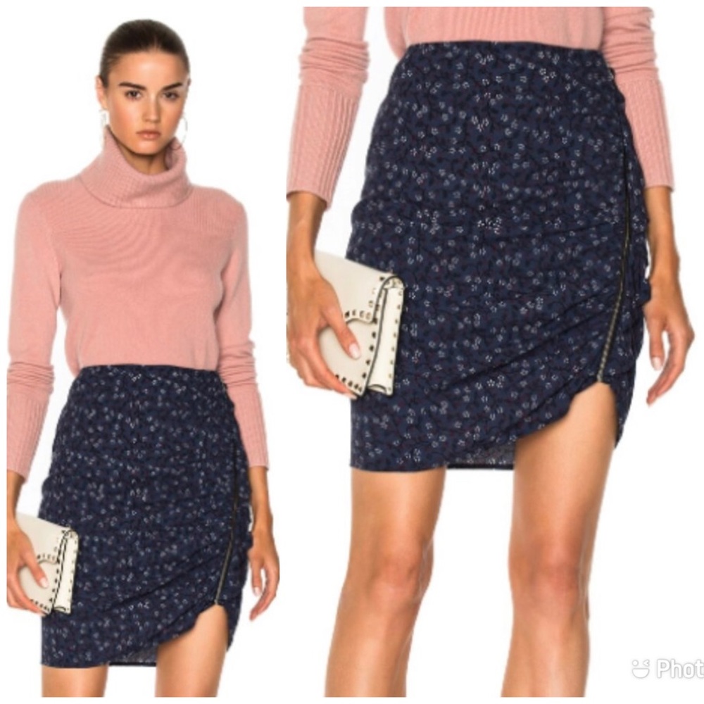 Veronica Beard Spencer Ruched Zipper Mini Skirt Floral Size 2 Navy